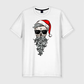Мужская футболка премиум с принтом Череп-санта в Тюмени, 92% хлопок, 8% лайкра | приталенный силуэт, круглый вырез ворота, длина до линии бедра, короткий рукав | christmas | hipster | new year | winter | зима | новый год | рождество | санта | хипстер