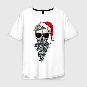 Мужская футболка хлопок Oversize с принтом Череп-санта в Тюмени, 100% хлопок | свободный крой, круглый ворот, “спинка” длиннее передней части | christmas | hipster | new year | winter | зима | новый год | рождество | санта | хипстер