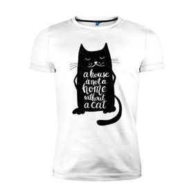 Мужская футболка премиум с принтом Черный кот в Тюмени, 92% хлопок, 8% лайкра | приталенный силуэт, круглый вырез ворота, длина до линии бедра, короткий рукав | кот | котенок | кошка | мяу