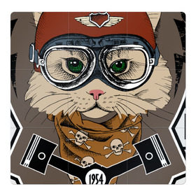 Магнитный плакат 3Х3 с принтом Кот-гонщик в Тюмени, Полимерный материал с магнитным слоем | 9 деталей размером 9*9 см | гонки | кот | котенок | кошка | мотоцикл | мяу | шлем
