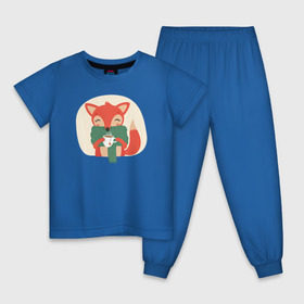 Детская пижама хлопок с принтом Лисица с чаем в Тюмени, 100% хлопок |  брюки и футболка прямого кроя, без карманов, на брюках мягкая резинка на поясе и по низу штанин
 | лиса | лисенок | лисица | лисичка