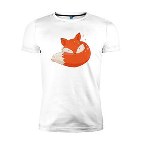 Мужская футболка премиум с принтом Спящая лиса в Тюмени, 92% хлопок, 8% лайкра | приталенный силуэт, круглый вырез ворота, длина до линии бедра, короткий рукав | лиса | лисенок | лисица | лисичка