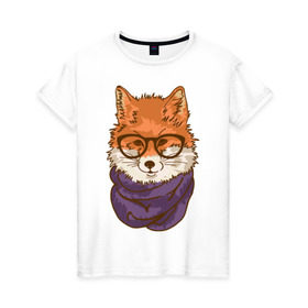 Женская футболка хлопок с принтом Лисица в Тюмени, 100% хлопок | прямой крой, круглый вырез горловины, длина до линии бедер, слегка спущенное плечо | лиса | лисенок | лисица | лисичка
