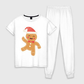 Женская пижама хлопок с принтом Мr Печенька в Тюмени, 100% хлопок | брюки и футболка прямого кроя, без карманов, на брюках мягкая резинка на поясе и по низу штанин | 