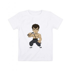 Детская футболка хлопок с принтом Брюс Ли в Тюмени, 100% хлопок | круглый вырез горловины, полуприлегающий силуэт, длина до линии бедер | 