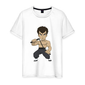 Мужская футболка хлопок с принтом Брюс Ли в Тюмени, 100% хлопок | прямой крой, круглый вырез горловины, длина до линии бедер, слегка спущенное плечо. | 