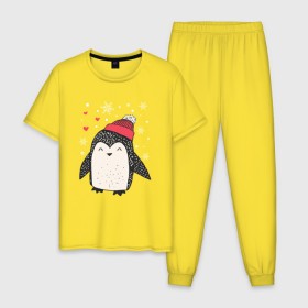 Мужская пижама хлопок с принтом Пингвин в шапке в Тюмени, 100% хлопок | брюки и футболка прямого кроя, без карманов, на брюках мягкая резинка на поясе и по низу штанин
 | christmas | new year | winter | зима | новый год | пингвин | рождество