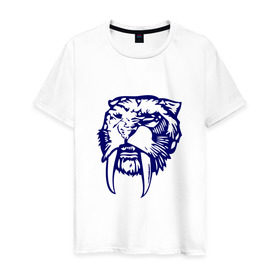 Мужская футболка хлопок с принтом Саблезуб в Тюмени, 100% хлопок | прямой крой, круглый вырез горловины, длина до линии бедер, слегка спущенное плечо. | тигр