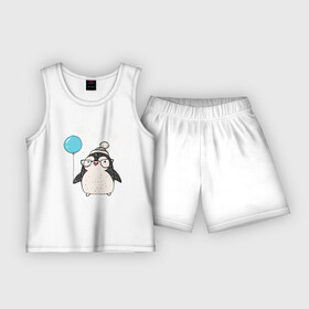 Детская пижама с шортами хлопок с принтом Пингвин с шариком в Тюмени,  |  | christmas | new year | winter | зима | новый год | пингвин | рождество