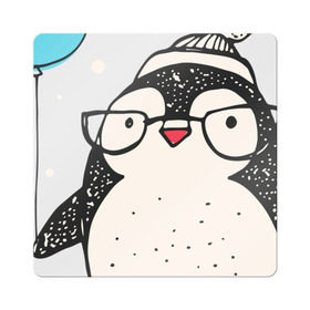 Магнит виниловый Квадрат с принтом Пингвин с шариком в Тюмени, полимерный материал с магнитным слоем | размер 9*9 см, закругленные углы | christmas | new year | winter | зима | новый год | пингвин | рождество