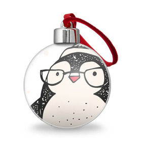 Ёлочный шар с принтом Пингвин с шариком в Тюмени, Пластик | Диаметр: 77 мм | Тематика изображения на принте: christmas | new year | winter | зима | новый год | пингвин | рождество