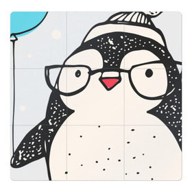 Магнитный плакат 3Х3 с принтом Пингвин с шариком в Тюмени, Полимерный материал с магнитным слоем | 9 деталей размером 9*9 см | Тематика изображения на принте: christmas | new year | winter | зима | новый год | пингвин | рождество