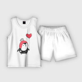 Детская пижама с шортами хлопок с принтом Пингвин с шариком в Тюмени,  |  | christmas | new year | winter | зима | новый год | пингвин | рождество