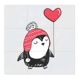 Магнитный плакат 3Х3 с принтом Пингвин с шариком в Тюмени, Полимерный материал с магнитным слоем | 9 деталей размером 9*9 см | christmas | new year | winter | зима | новый год | пингвин | рождество