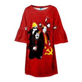 Детское платье 3D с принтом Communist Party в Тюмени, 100% полиэстер | прямой силуэт, чуть расширенный к низу. Круглая горловина, на рукавах — воланы | lenin | october | party | red | russia | soviet union | stalin | ussr | большевик | коммунист | красный | ленин | октябрь | пати | россия | советский союз | ссср | сталин