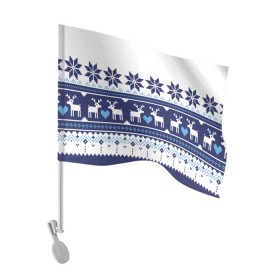 Флаг для автомобиля с принтом Скандинавские олени в Тюмени, 100% полиэстер | Размер: 30*21 см | deer | heart | holiday | new year | ornament | scandinavian | snowflakes | winter | зима | новый год | олени | орнамент | праздник | сердце | скандинавские | снежинки