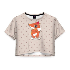 Женская футболка 3D укороченная с принтом Лисенок в шапочке в Тюмени, 100% полиэстер | круглая горловина, длина футболки до линии талии, рукава с отворотами | звезды | зима | лис | лиса | лисенок | рыжий лис