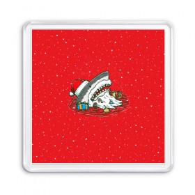 Магнит 55*55 с принтом Акула Дед Мороз в Тюмени, Пластик | Размер: 65*65 мм; Размер печати: 55*55 мм | Тематика изображения на принте: christmas | new year | shark | новый год | рождество | санта