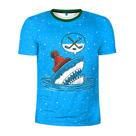 Мужская футболка 3D спортивная с принтом Акула хоккейный фанат в Тюмени, 100% полиэстер с улучшенными характеристиками | приталенный силуэт, круглая горловина, широкие плечи, сужается к линии бедра | Тематика изображения на принте: fan | fish | hochey | ocean | predator | sea | shark | water | акула | вода | игра | лед | море | океан | рыба | фанат | хищник | хоккей | шайба