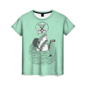 Женская футболка 3D с принтом Акула хоккеист в Тюмени, 100% полиэфир ( синтетическое хлопкоподобное полотно) | прямой крой, круглый вырез горловины, длина до линии бедер | fan | fish | hochey | ocean | predator | sea | shark | water | акула | вода | игра | лед | море | океан | рыба | фанат | хищник | хоккей | шайба