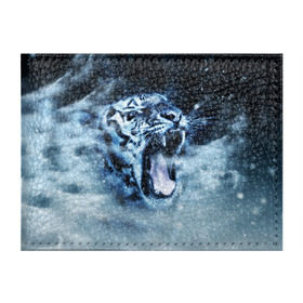 Обложка для студенческого билета с принтом Белый тигр в Тюмени, натуральная кожа | Размер: 11*8 см; Печать на всей внешней стороне | Тематика изображения на принте: зима | клыки | метель | пасть | снег | тигр | хищник