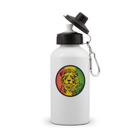 Бутылка спортивная с принтом Ямайский лев в Тюмени, металл | емкость — 500 мл, в комплекте две пластиковые крышки и карабин для крепления | лев | раста | ямайка
