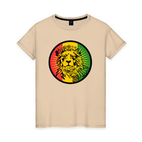 Женская футболка хлопок с принтом Ямайский лев в Тюмени, 100% хлопок | прямой крой, круглый вырез горловины, длина до линии бедер, слегка спущенное плечо | лев | раста | ямайка