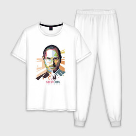 Мужская пижама хлопок с принтом Стив Джобс в Тюмени, 100% хлопок | брюки и футболка прямого кроя, без карманов, на брюках мягкая резинка на поясе и по низу штанин
 | apple | брэнд | джобс | стив | эпл
