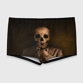 Мужские купальные плавки 3D с принтом Скелет в пиджаке в Тюмени, Полиэстер 85%, Спандекс 15% |  | Тематика изображения на принте: кости | пиджак | скелет | ужас | череп