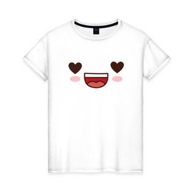Женская футболка хлопок с принтом Каваи в Тюмени, 100% хлопок | прямой крой, круглый вырез горловины, длина до линии бедер, слегка спущенное плечо | возмущение | каваи | кавай | любовь | подмигивание | поцелуй | радость | слезы | смущение | удивление | улыбка | шок | эмоции