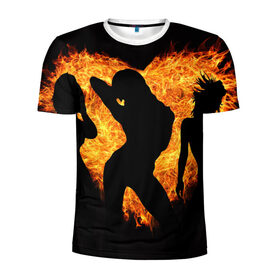 Мужская футболка 3D спортивная с принтом Танец огня в Тюмени, 100% полиэстер с улучшенными характеристиками | приталенный силуэт, круглая горловина, широкие плечи, сужается к линии бедра | любовь | огонь | пламя | сердце | танец