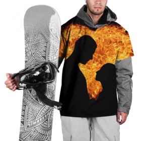 Накидка на куртку 3D с принтом Огненная любовь в Тюмени, 100% полиэстер |  | Тематика изображения на принте: любовь | огонь | пламя | сердце | танец