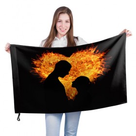 Флаг 3D с принтом Огненная любовь в Тюмени, 100% полиэстер | плотность ткани — 95 г/м2, размер — 67 х 109 см. Принт наносится с одной стороны | любовь | огонь | пламя | сердце | танец