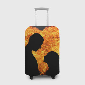Чехол для чемодана 3D с принтом Огненная любовь в Тюмени, 86% полиэфир, 14% спандекс | двустороннее нанесение принта, прорези для ручек и колес | любовь | огонь | пламя | сердце | танец