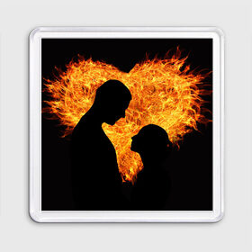 Магнит 55*55 с принтом Огненная любовь в Тюмени, Пластик | Размер: 65*65 мм; Размер печати: 55*55 мм | Тематика изображения на принте: любовь | огонь | пламя | сердце | танец