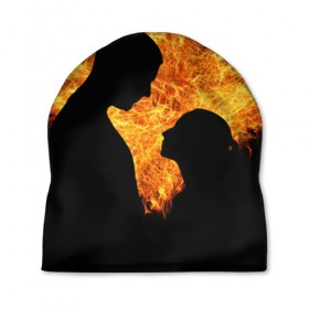 Шапка 3D с принтом Огненная любовь в Тюмени, 100% полиэстер | универсальный размер, печать по всей поверхности изделия | Тематика изображения на принте: любовь | огонь | пламя | сердце | танец