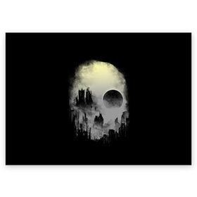Поздравительная открытка с принтом Мертвый туман в Тюмени, 100% бумага | плотность бумаги 280 г/м2, матовая, на обратной стороне линовка и место для марки
 | bone | ciyt | dark | evil | skelet | skull | город | кости | скелет | туман | череп