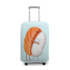 Чехол для чемодана 3D с принтом Суши друзья в Тюмени, 86% полиэфир, 14% спандекс | двустороннее нанесение принта, прорези для ручек и колес | china | eat | fish | food | japan | sushi | лосось | прикол | рис | ролл | рыба | суши