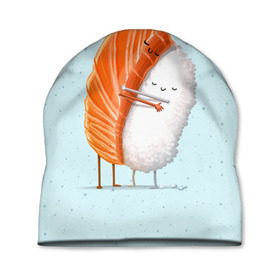 Шапка 3D с принтом Суши друзья в Тюмени, 100% полиэстер | универсальный размер, печать по всей поверхности изделия | Тематика изображения на принте: china | eat | fish | food | japan | sushi | лосось | прикол | рис | ролл | рыба | суши