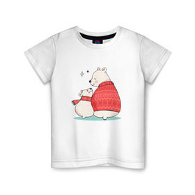 Детская футболка хлопок с принтом Белые Мишки в Тюмени, 100% хлопок | круглый вырез горловины, полуприлегающий силуэт, длина до линии бедер | christmas | hipster | new year | winter | зима | новый год | рождество | хипстер