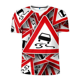 Мужская футболка 3D спортивная с принтом Дорожный знак 1 в Тюмени, 100% полиэстер с улучшенными характеристиками | приталенный силуэт, круглая горловина, широкие плечи, сужается к линии бедра | автомобиль | гонки | дорога | драйв | знак | пдд | скорость
