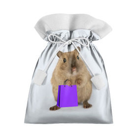 Подарочный 3D мешок с принтом Хомяк с сумкой в Тюмени, 100% полиэстер | Размер: 29*39 см | Тематика изображения на принте: грызун | животные | крыса | мышь | хомяк | яблоко