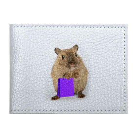 Обложка для студенческого билета с принтом Хомяк с сумкой в Тюмени, натуральная кожа | Размер: 11*8 см; Печать на всей внешней стороне | грызун | животные | крыса | мышь | хомяк | яблоко