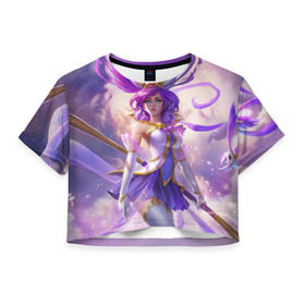 Женская футболка 3D укороченная с принтом Purple в Тюмени, 100% полиэстер | круглая горловина, длина футболки до линии талии, рукава с отворотами | janna | league of legends | lol | жанна | лига легенд | лол