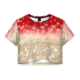 Женская футболка 3D укороченная с принтом Золотой звездопад в Тюмени, 100% полиэстер | круглая горловина, длина футболки до линии талии, рукава с отворотами | год | звездопад | золото | новый | рождество | сочельник | эксклюзив