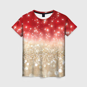 Женская футболка 3D с принтом Золотой звездопад в Тюмени, 100% полиэфир ( синтетическое хлопкоподобное полотно) | прямой крой, круглый вырез горловины, длина до линии бедер | год | звездопад | золото | новый | рождество | сочельник | эксклюзив