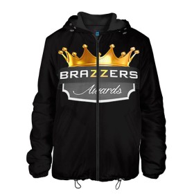 Мужская куртка 3D с принтом Brazzers awards в Тюмени, ткань верха — 100% полиэстер, подклад — флис | прямой крой, подол и капюшон оформлены резинкой с фиксаторами, два кармана без застежек по бокам, один большой потайной карман на груди. Карман на груди застегивается на липучку | Тематика изображения на принте: 