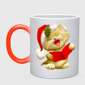 Кружка хамелеон с принтом Новогодний котенок в Тюмени, керамика | меняет цвет при нагревании, емкость 330 мл | 