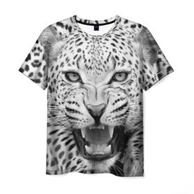 Мужская футболка 3D с принтом Леопард в Тюмени, 100% полиэфир | прямой крой, круглый вырез горловины, длина до линии бедер | animal | eyes | jaws | leopard | malicious | predator | spotted | teeth | wild | взгляд | дикий | животное | злой | клыки | леопард | оскал | пасть | пятнистый | хищник