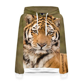 Женская толстовка 3D с принтом Тигр в Тюмени, 100% полиэстер  | двухслойный капюшон со шнурком для регулировки, мягкие манжеты на рукавах и по низу толстовки, спереди карман-кенгуру с мягким внутренним слоем. | animal | predator | striped | tiger | view | wild | взгляд | дикий | животное | полосатый | тигр | хищник